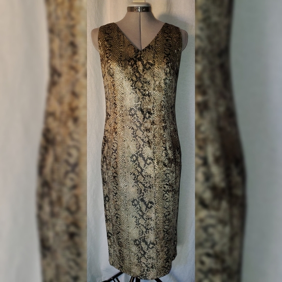 TRIO NEW YORK Exotic GRN/BLK Python Print Dress SM - Picture 2 of 15